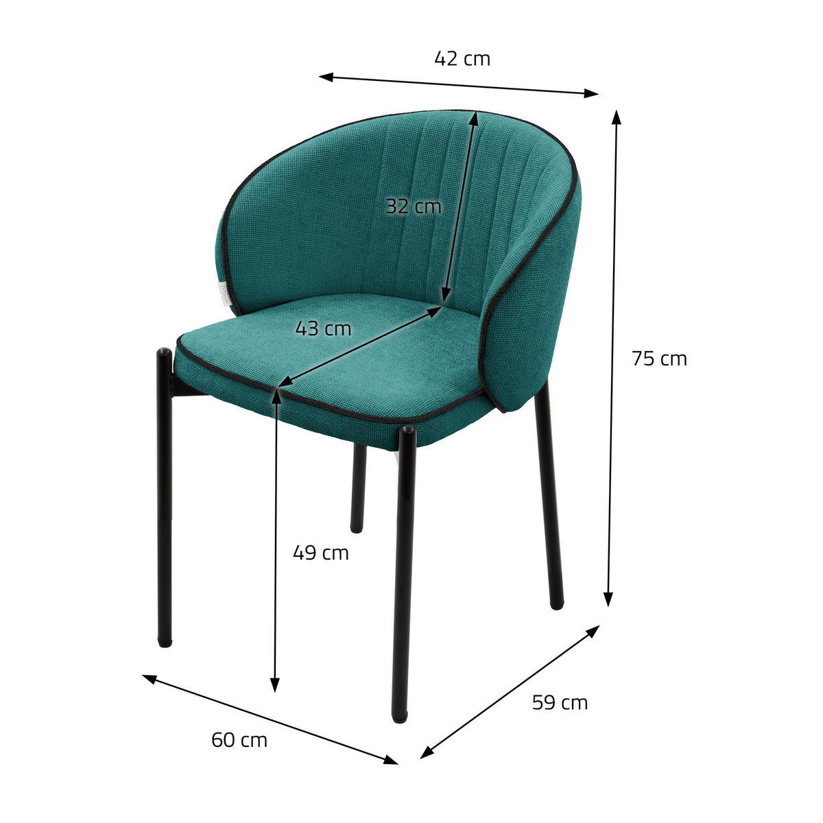 ESSZIMMERSTÜHLE 2er Set Petrol - Petrol/Schwarz, Textil/Metall (60/75/59cm) - ML-DESIGN