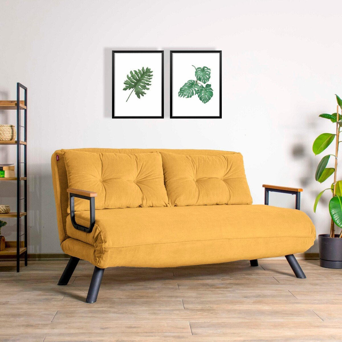 SCHLAFSOFA für 2 Personen mit Stoffbezug und Metallfüßen 133/50/41 cm - Hellgelb, Metall (50/41/133cm) - Calicosy