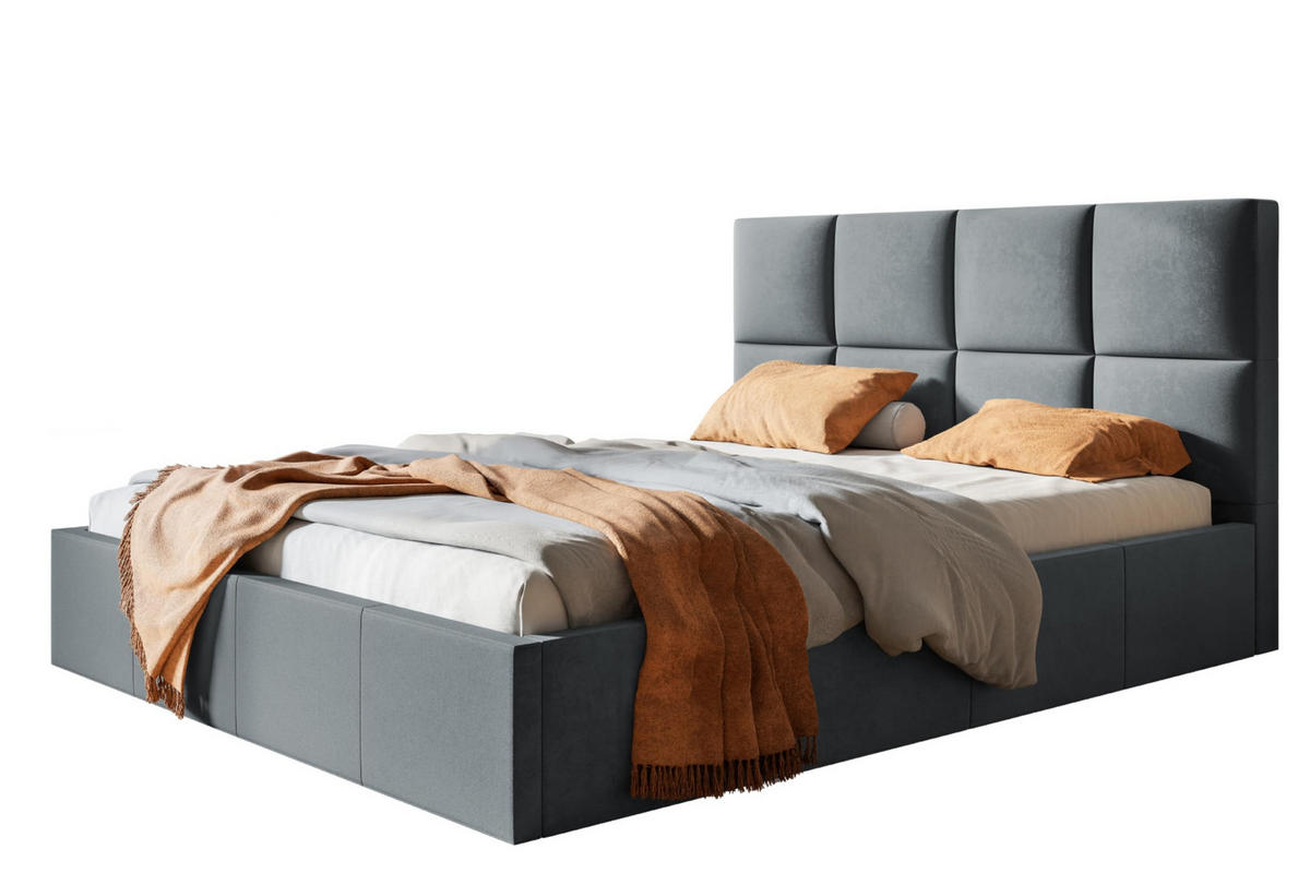 BETT 160x200 - Polsterbett mit Bettkasten und Metallrahmen - Modern Betten - Glatter Kronos-Stoff - Kollektion Roma, Dunkelgrau - Dunkelgrau, Holz/Textil (160/200cm) - Alpi-Möbel