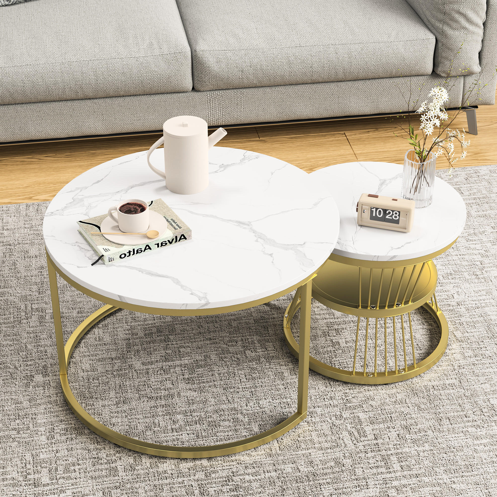 COUCHTISCH 2er Set Beistelltisch Rund, Gold - Goldfarben, Metall (70/70/45.5cm)