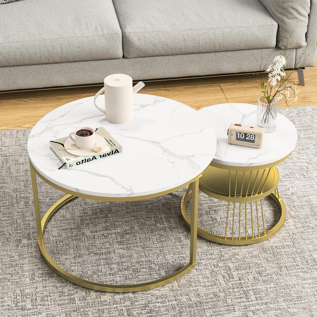 COUCHTISCH 2er Set Beistelltisch Rund, Gold - Goldfarben, Metall (70/70/45.5cm)