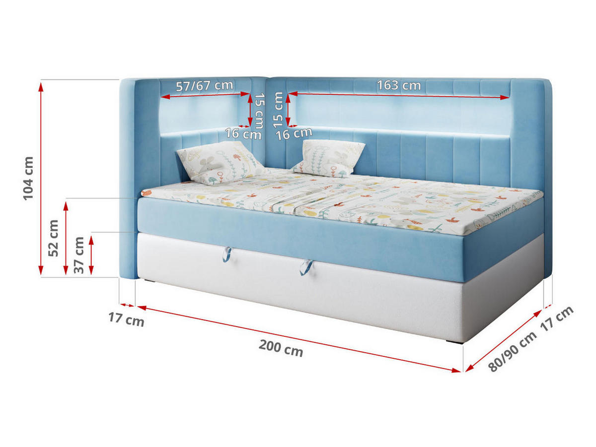 BOXSPRINGBETT JUNIOR GOLD 3 90/200 Blau/Weiß - rechte Seite - Blau/Weiß, Holz/Textil (90/200cm) - MKS