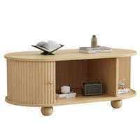 COUCHTISCH Oval Stauraum Schiebetüren Holzfarben Multifunktion - Naturfarben, Holzwerkstoff (100/50/40cm) - FLIEKS