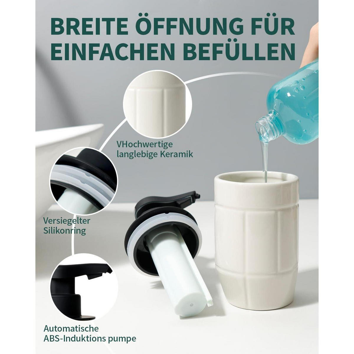 SEIFENSPENDER Automatisch Keramik Weiß 320ml - Weiß, Keramik (6.5/17/9.5cm)