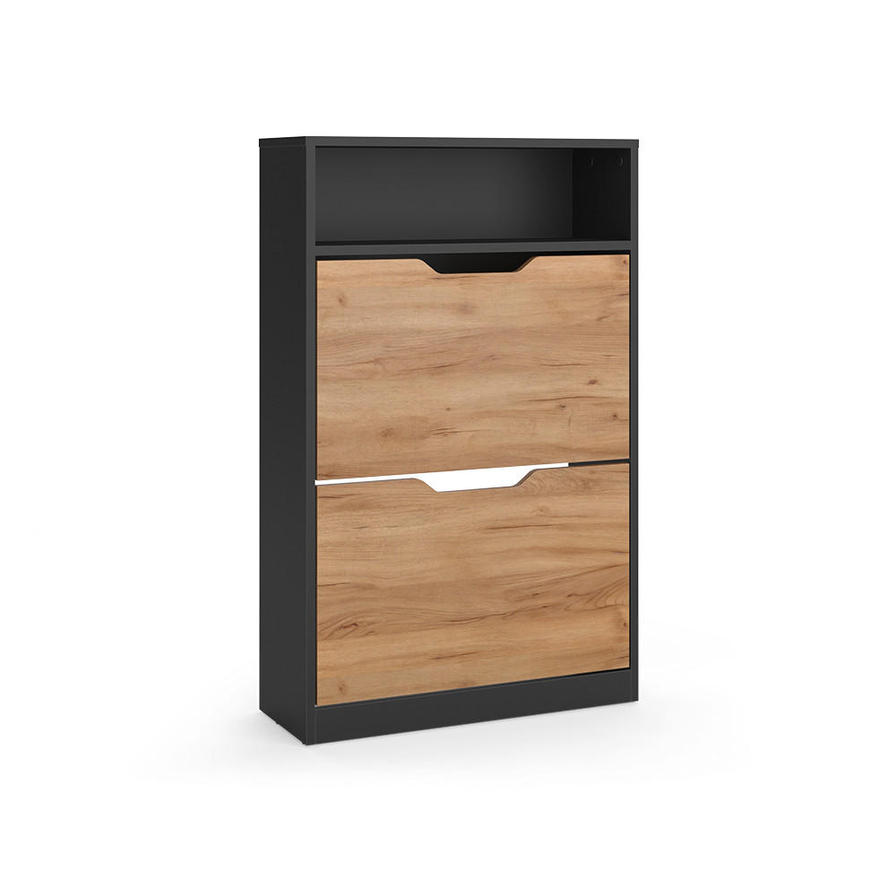 SKOTIPPARE Luca, antracit/Goldkraft ek, 59x94 cm med 2 hopfällbara fack Antracit, Honungsek 94/59/22 cm