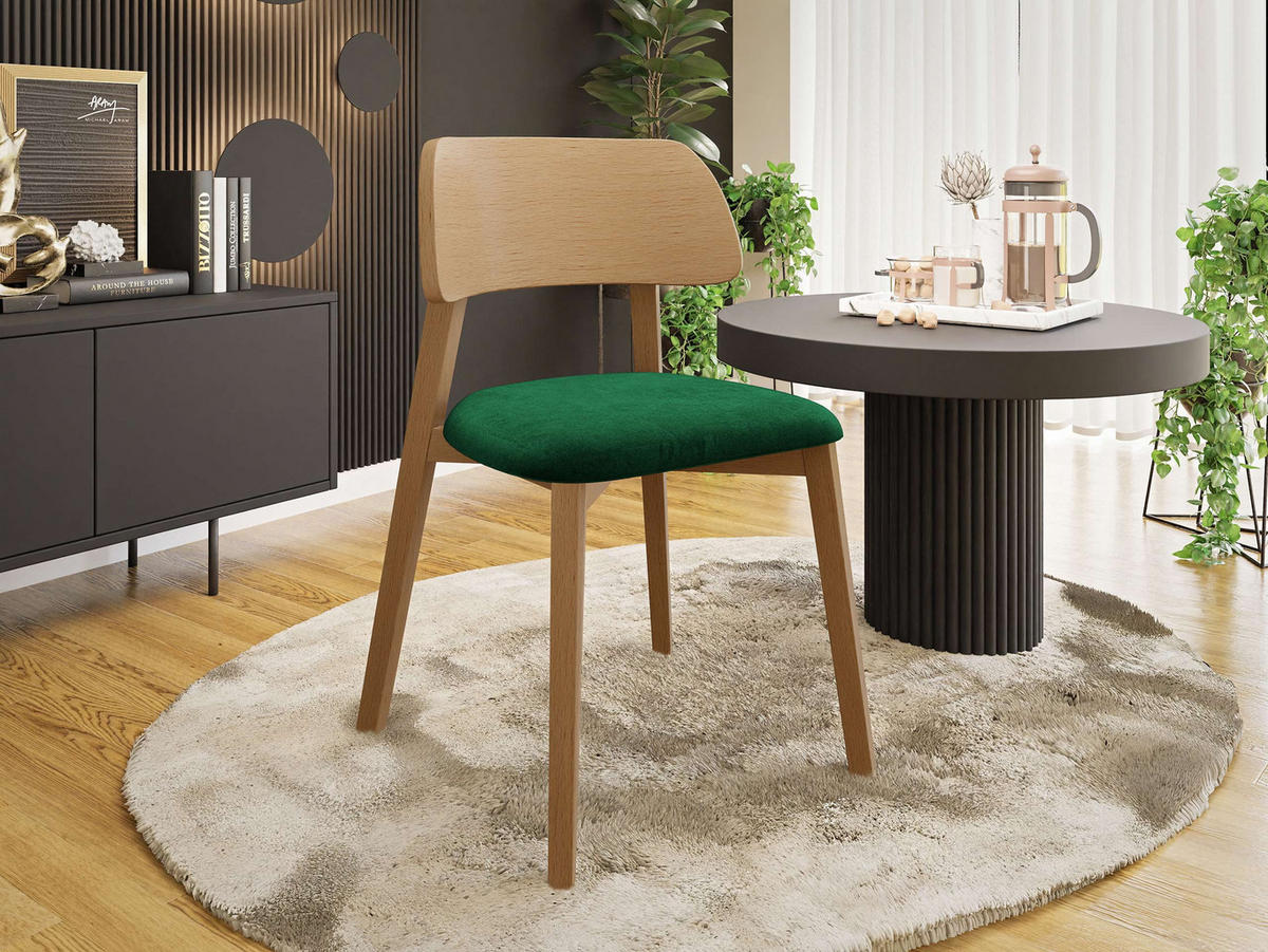 POLSTERSTUHL Dario, Holzfarbe: Natur - Naturfarben/Grün, Holz/Textil (47/80/50cm) - MIRJAN24