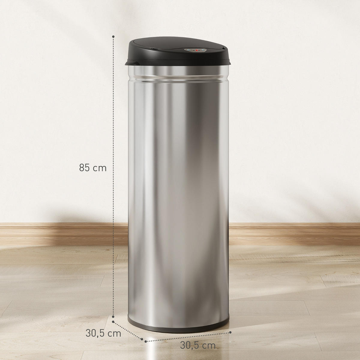 MÜLLEIMER 50L 30,5/30,5/85 cm Edelstahl Silber Automatik Küche - Silberfarben, Metall (30.5/85/30.5cm) - Rolipo