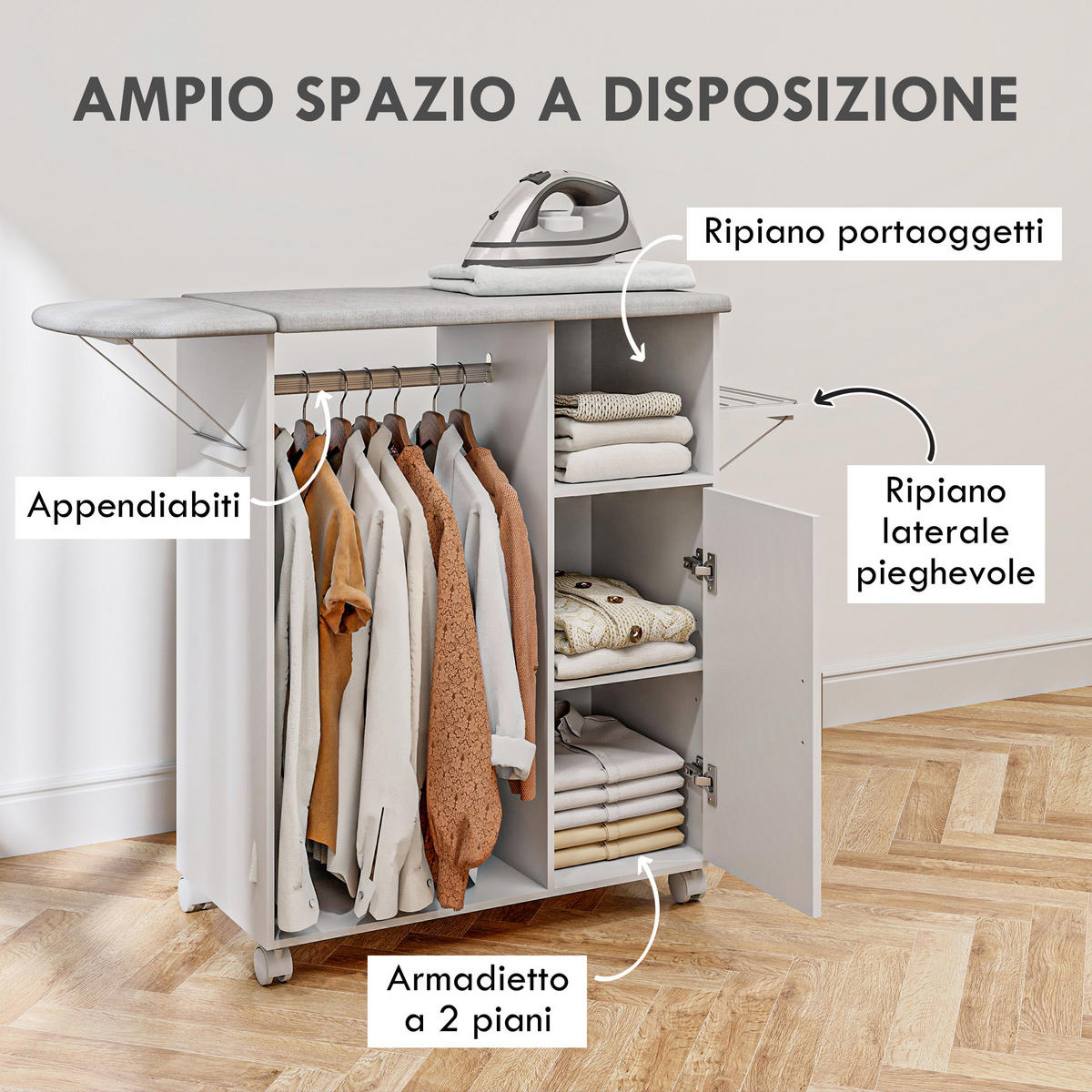 BÜGELBRETTSCHRANK Weiß 1 Stück - Weiß, Holzwerkstoff (42.5/99/127cm) - GiPP