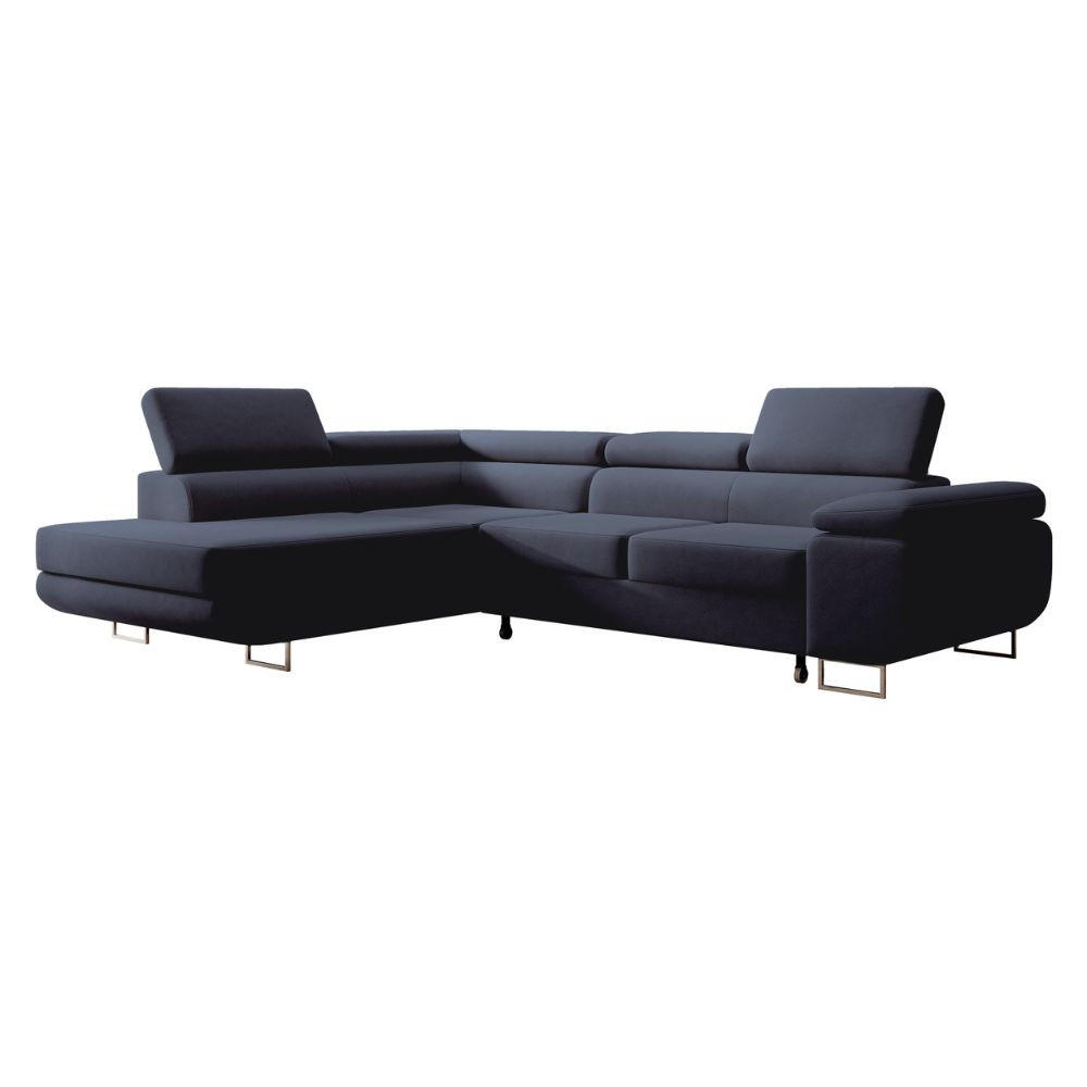 ECKSOFA Stevil Dunkelblau Velours - Silberfarben/Dunkelblau, Textil/Metall (275/203cm) - Selsey