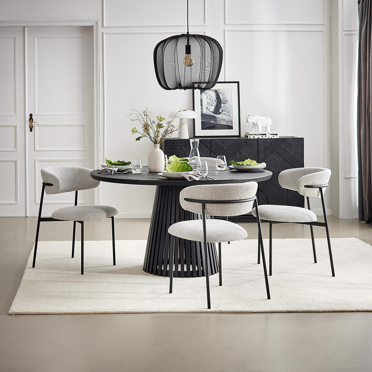 ESSTISCH - Akazie massiv, Akazie Schwarz - Schwarz/Akaziefarben, Holz (140/140/77cm) - home24