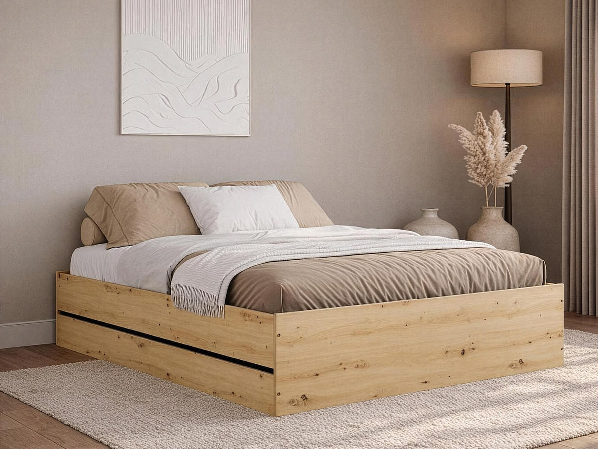 BETT mit Bettkasten - 2 Personen - holz - schwarz, naturfarben hell Ludaro - Schwarz/Naturfarben, Holz (160/200cm) - Vente-Unique