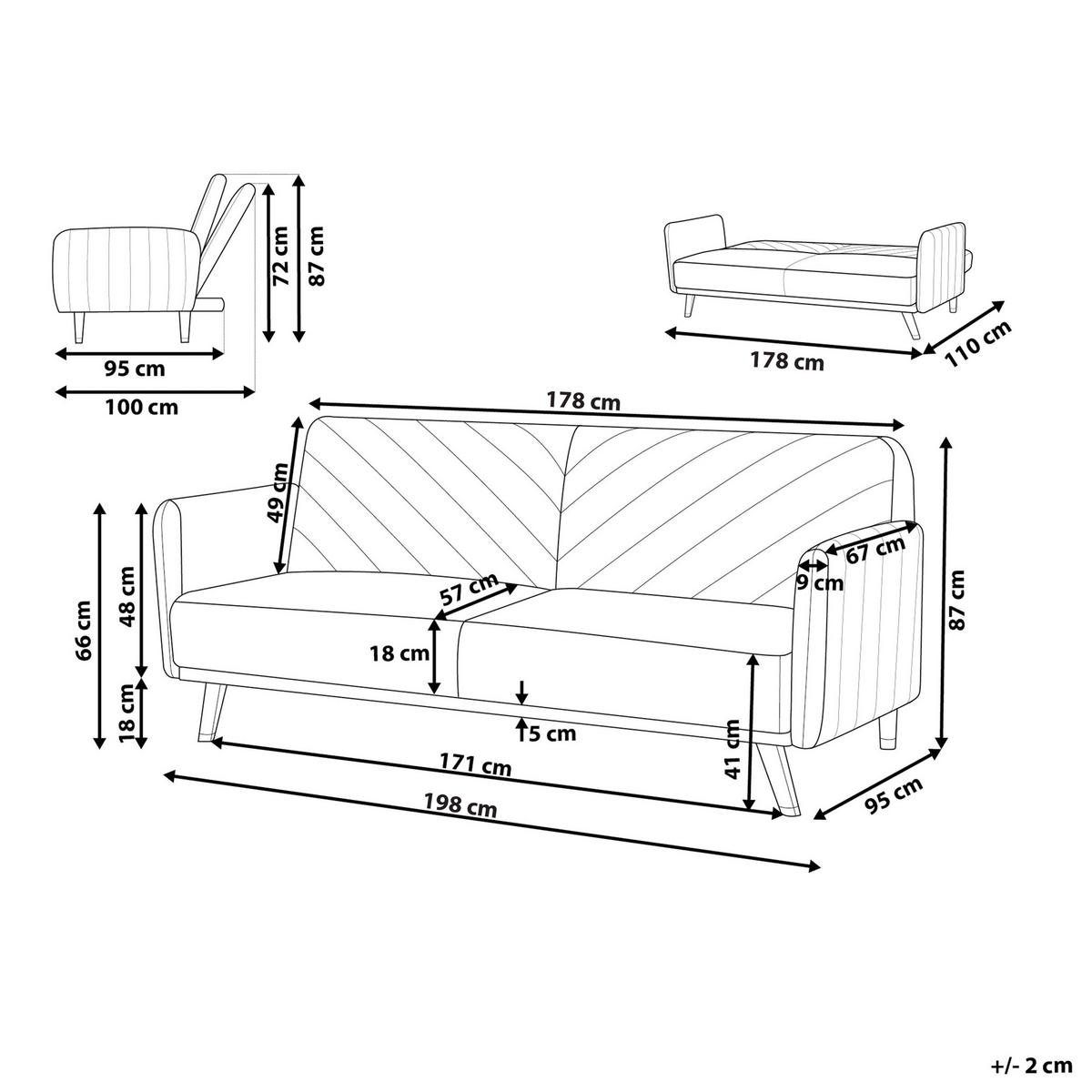 ROZKLÁDACÍ POHOVKA 3-místná Umělý len Černá Senja - černá, textil (198/87/95cm) - Beliani