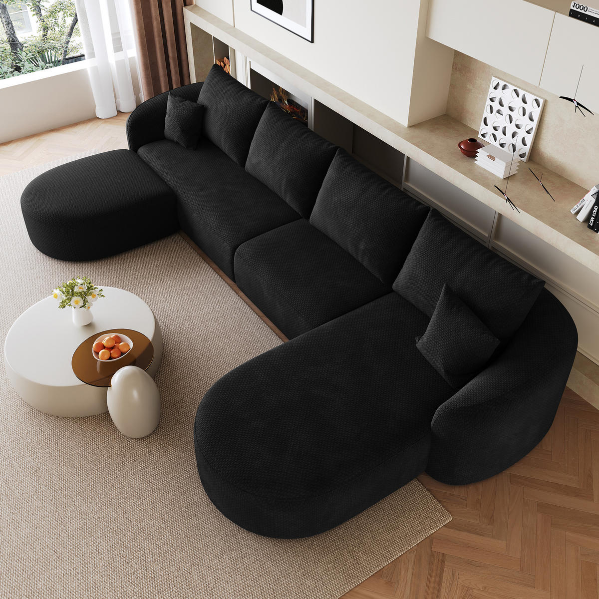 WOHNLANDSCHAFT DE-34817 U-Form 3-Sitzer Chaiselongue rechts Schwarz - Schwarz, Textil (168/85/336cm) - ComfortXL