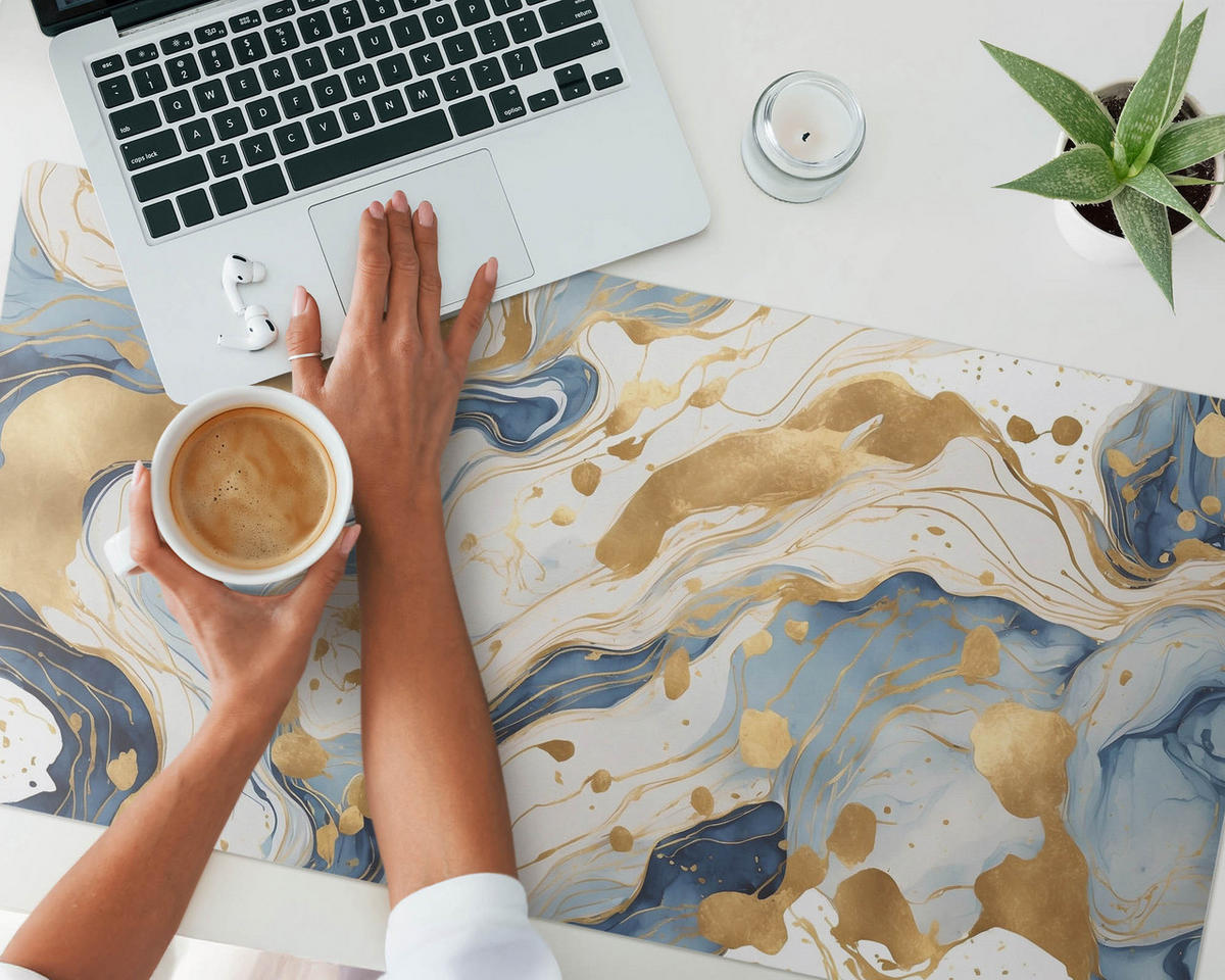 SCHREIBTISCHUNTERLAGE 100x50 cm Blau - Goldfarben/Hellblau, Kunststoff (100/50/1.6cm) - Wallfluent