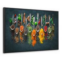 LEINWAND Bilder mit Rahmen - Kräuter - Gewürze - Löffel - 90x60 - Currygelb, Textil (90/60cm) - MuchoWow