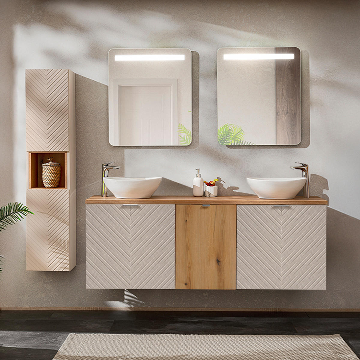 BADMÖBEL 160cm Manoa 2er-Set Kaschmir - Holz - Beige, Holzwerkstoff (160/59/40cm) - Petits-meubles