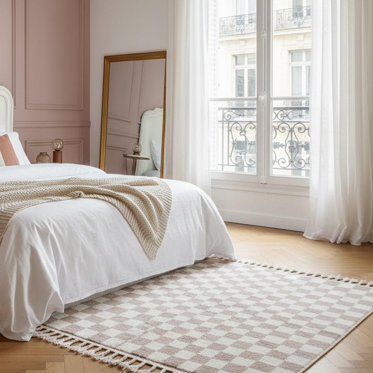 BERBERTEPPICH aus Marokko aus Wolle kariert 200x 300 cm - Beige, Naturmaterialien (200/300cm) - AFK Living
