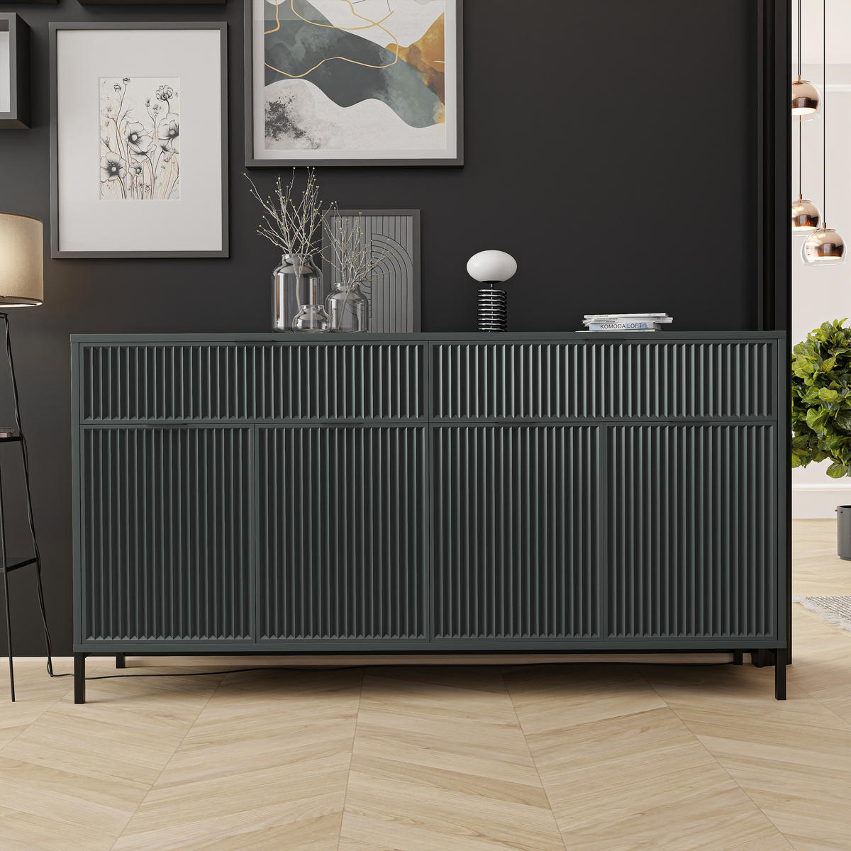 KOMMODE WAVE 165/40/86 cm Grün - Schwarz/Grün, Holzwerkstoff/Metall (165.3/86/40.6cm) - Idohome