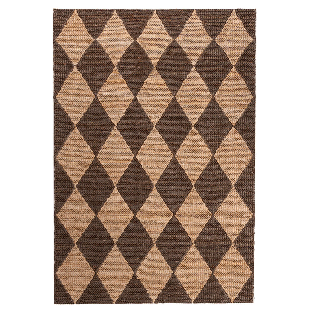 TEPPICH Jute Flachgewebe Rauten Muster, Wohnzimmer Braun Rechteckig 120x170 - Braun, Textil (120/170cm) - KADIMA DESIGN