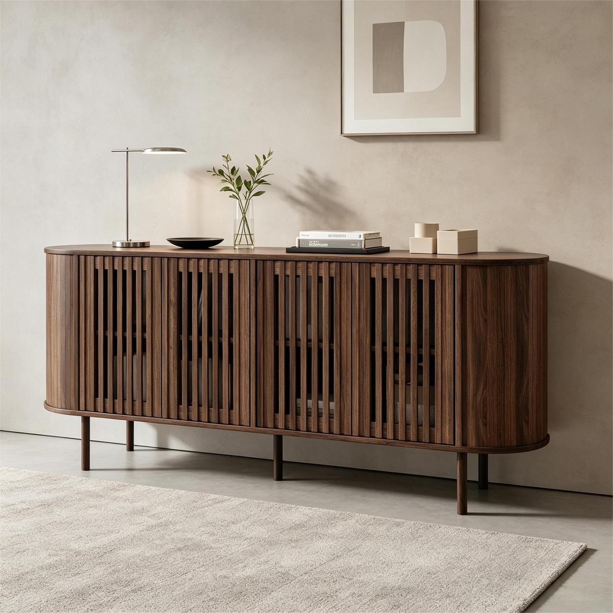 SIDEBOARD 160x40x70cm Walnuss mit 4 Schiebetüren - Walnussfarben, Holzwerkstoff (160/70/40cm) - FLIEKS