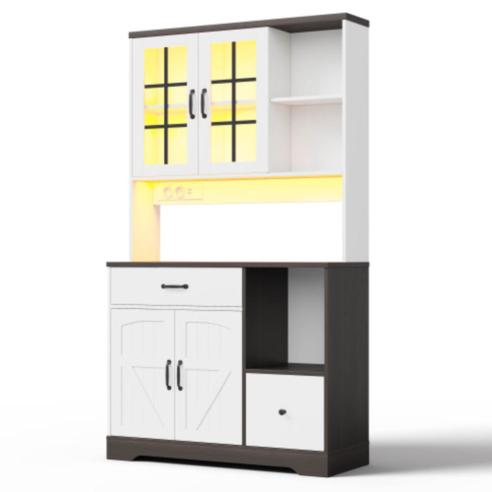BUFFETSCHRANK Natur-Weiß aus MDF mit APP-LED und integrierter Steckdosenleiste 105 × 40 × 185 cm - Weiß, Holzwerkstoff (150/85/40cm) - Luhomfu