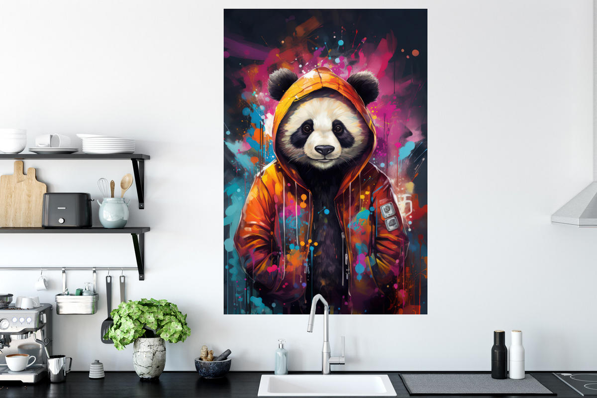 WANDTATTOO Panda - Jacke - Graffiti - Orange 80x120 cm - Orange, Kunststoff (80/120/0.1cm) - MuchoWow