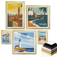 WANDBILDER 5er Set - 50x50 cm & 20x30 cm & 40x60 cm Goldrahmen - Europäische Städte in farbigen Illustrationen - Goldfarben, Kunststoff (40/60cm) - ArtPrintCave
