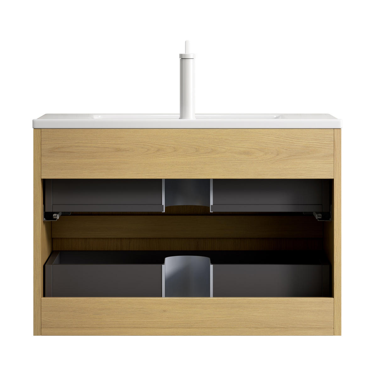 WASCHTISCH 75 cm Wandmontage Weiß Goldeneiche - Weiß, Holz (39/51.5/75cm) - Beauniv