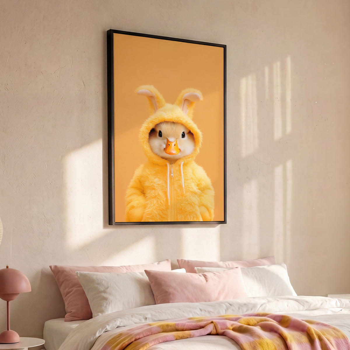 LEINWAND Bilder mit Rahmen - Osterhase - Kostüm - Ente - 100x150 - Gelb, Textil (100/150cm) - MuchoWow