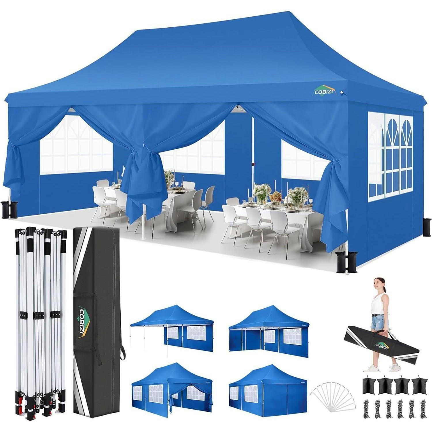 FALTPAVILLON 3x6m Wasserdicht mit 6 Seitenwänden Lichtblau - Blau, Textil (300/300/600cm)