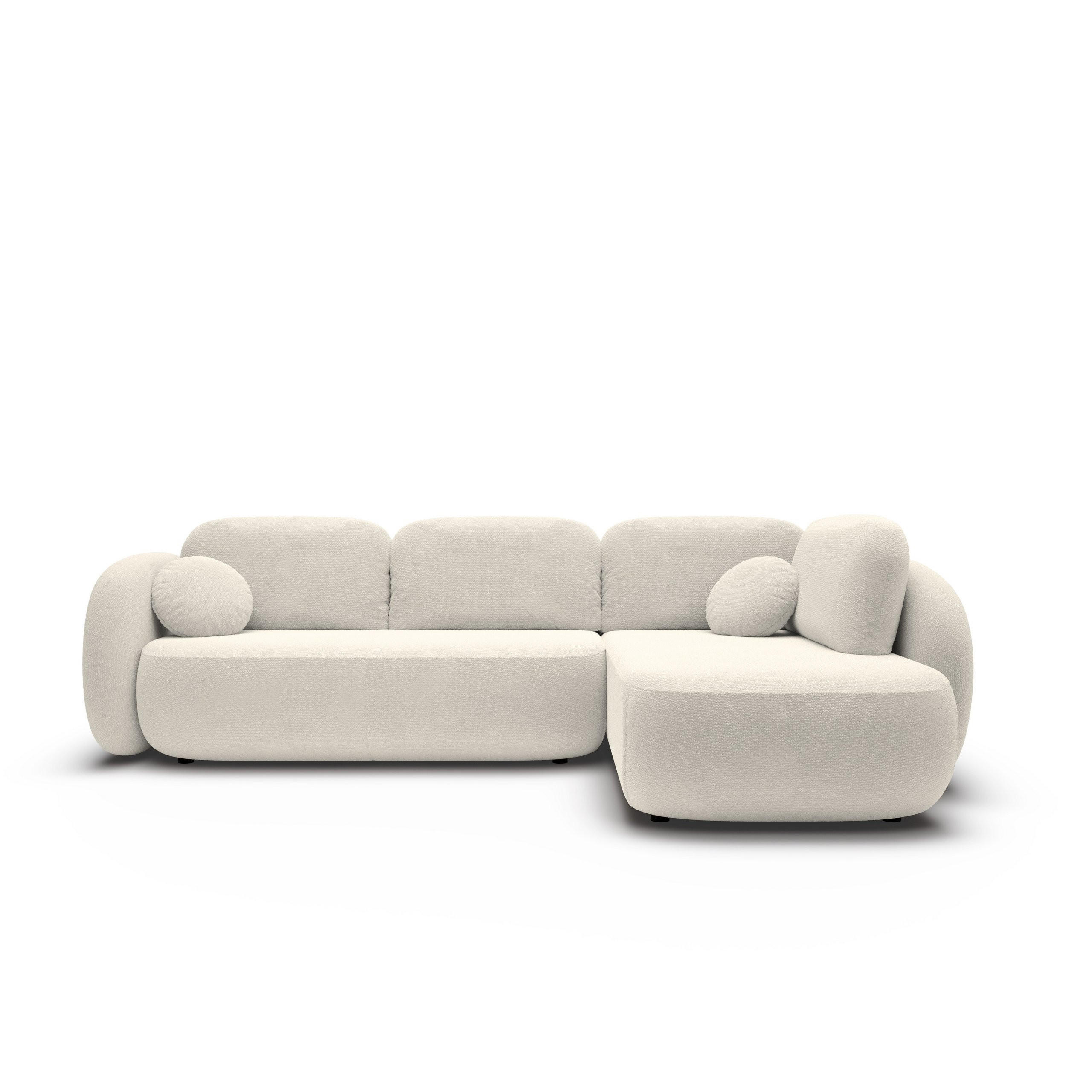 ECKSOFA AMICO II R-S Creme Geflochtener Stoff mit Schlaffunktion - Creme, Holz (289/190cm) - MASSENO