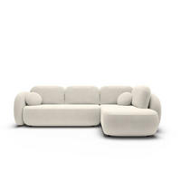 ECKSOFA AMICO II R-S Creme Geflochtener Stoff mit Schlaffunktion - Creme, Holz (289/190cm) - MASSENO
