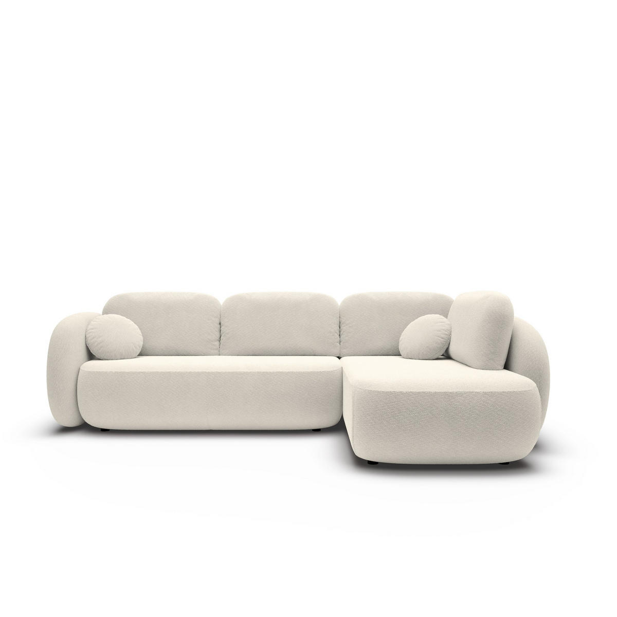 ECKSOFA AMICO II R-S Creme Geflochtener Stoff mit Schlaffunktion - Creme, Holz (289/190cm) - MASSENO