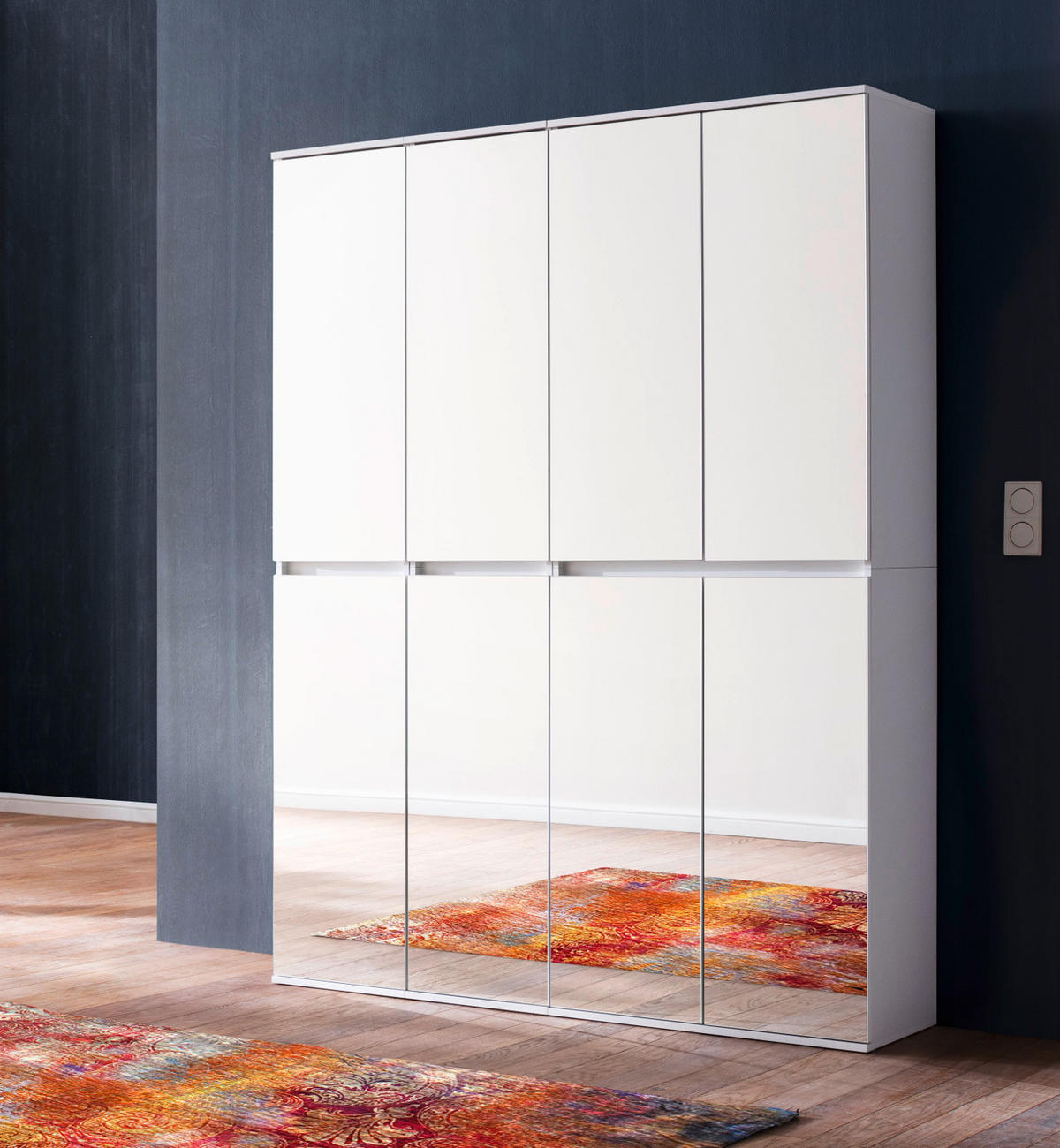 GARDEROBENSCHRANK weiß 148 x 191 cm, Schuhschrank mit Spiegeltüren - Weiß, Glas/Holzwerkstoff (148/191/34cm) - Top.Furn