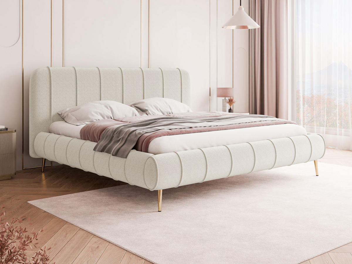 POLSTERBETT Slim XI mit Füße - Goldfarben/Creme, Holz/Holzwerkstoff (200/200cm) - MIRJAN24