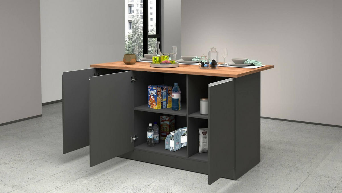 KÜCHENINSEL Anthrazit, Eiche 90/155/90 cm - Eichefarben/Anthrazit, Holzwerkstoff (155/90/90cm) - DMORA