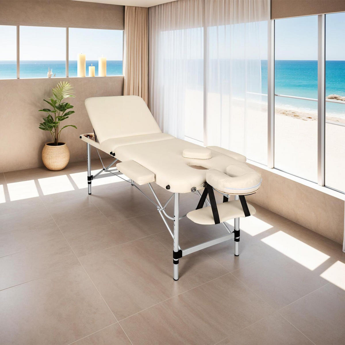 MASSAGELIEGE 3 Zonen, 210 x 95 x 90 cm,beige - Beige, Metall (61/68/180cm) - tectake