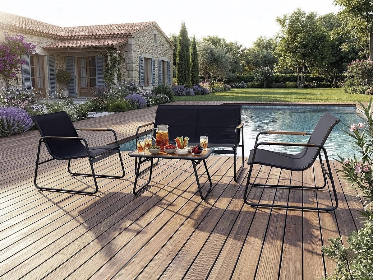 LOUNGEGARNITUR Sparta 4-Sitzer Schwarz - Schwarz, Metall - Habitat Garten