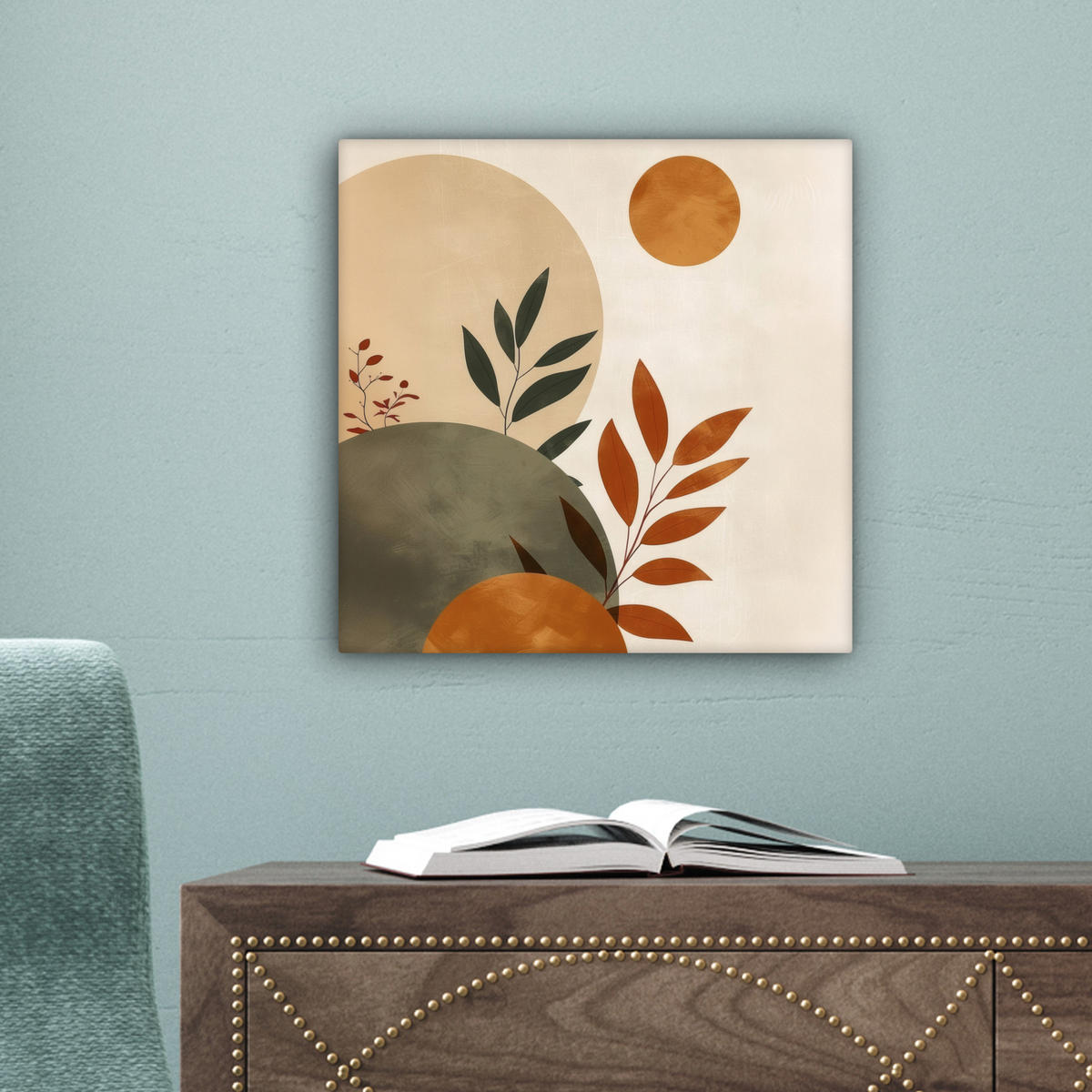 LEINWANDBILD Formen - Rund - Blätter - Beige 20x20 cm - Rostfarben, Textil (20/20cm) - MuchoWow