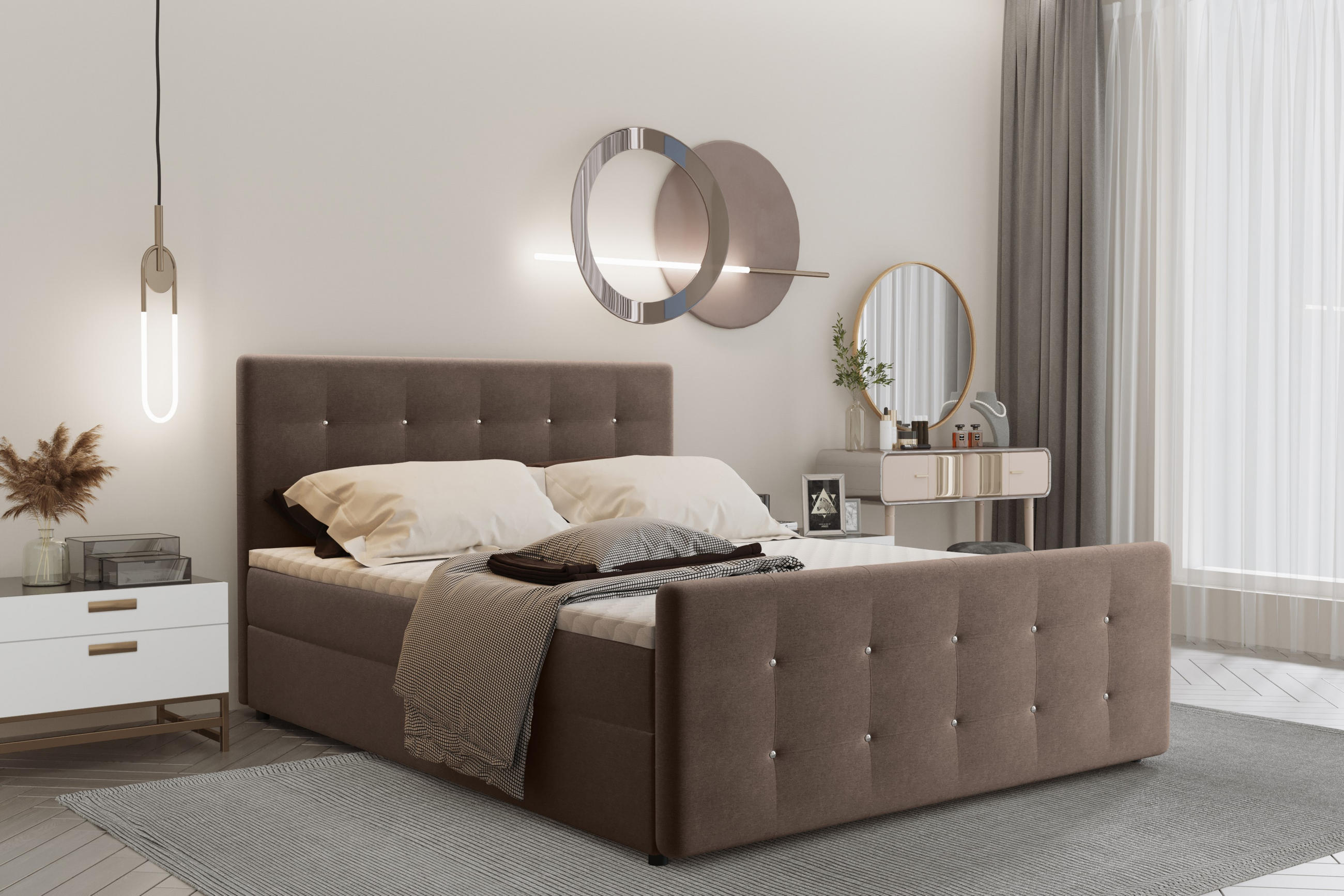 BOXBETT Mit Bettkasten Matratze Topper AMOR Braun 200x200 cm H2-Pocket - Schwarz/Braun, Holz/Holzwerkstoff (200/200cm) - Kaiser Möbel