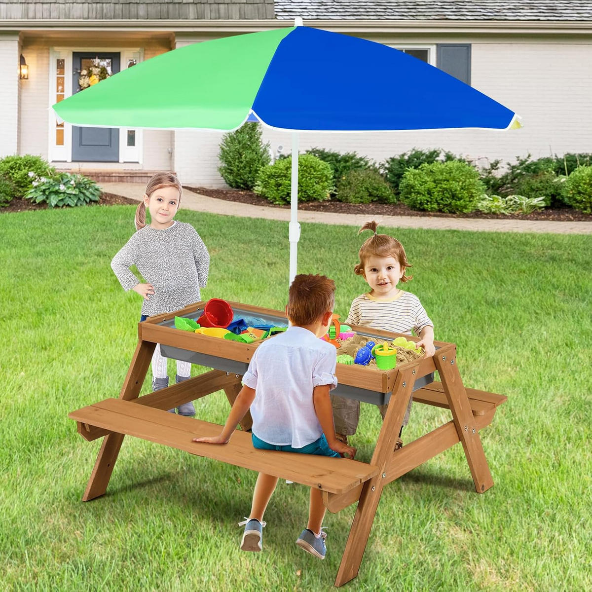PIKNIKOVÝ STŮL 50 cm žlutý - žlutá, dřevo - COSTWAY