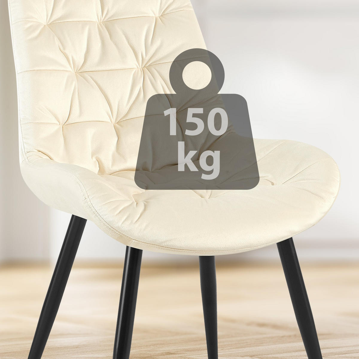 STUHL 2er Set Samt Creme - Creme/Schwarz, Textil/Metall (56/85/63cm) - CLP