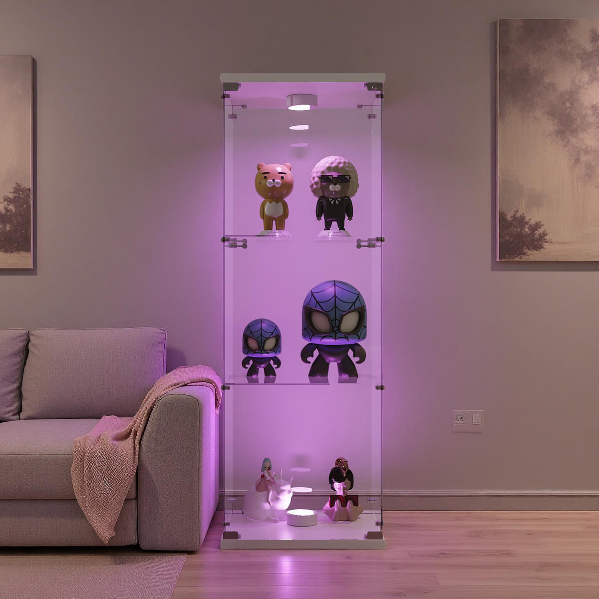TREVÅNINGS vit glasmontre med LED-belysning - Vit, Glas (36/125/42cm) - SHOPENTRA