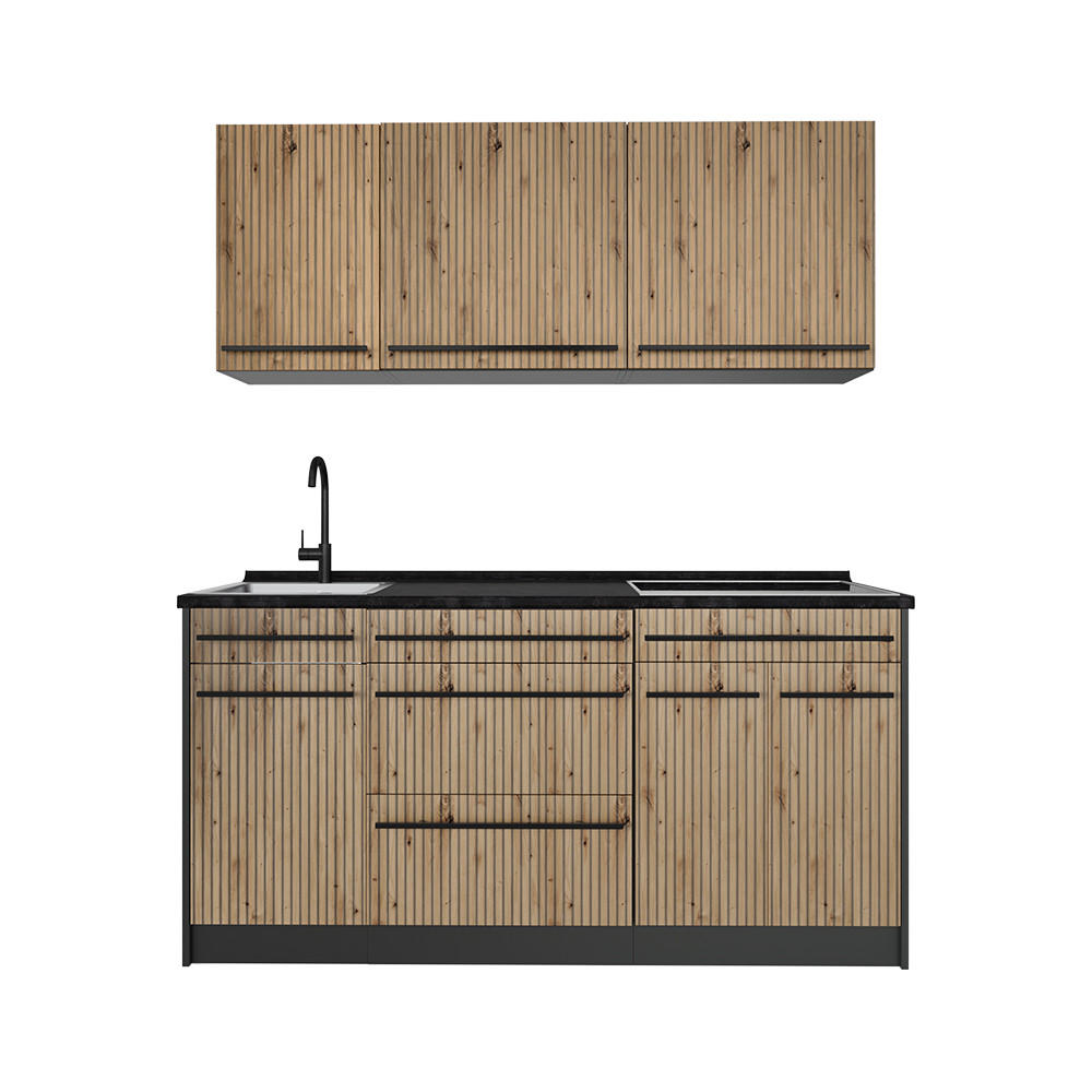 SINGLEKÜCHE R-Line, Artisan-Eiche/Anthrazit, 160 cm Arbeitsplatte Anthrazit - Anthrazit/Eiche Artisan, Holzwerkstoff (160/81.6/60cm) - Vicco