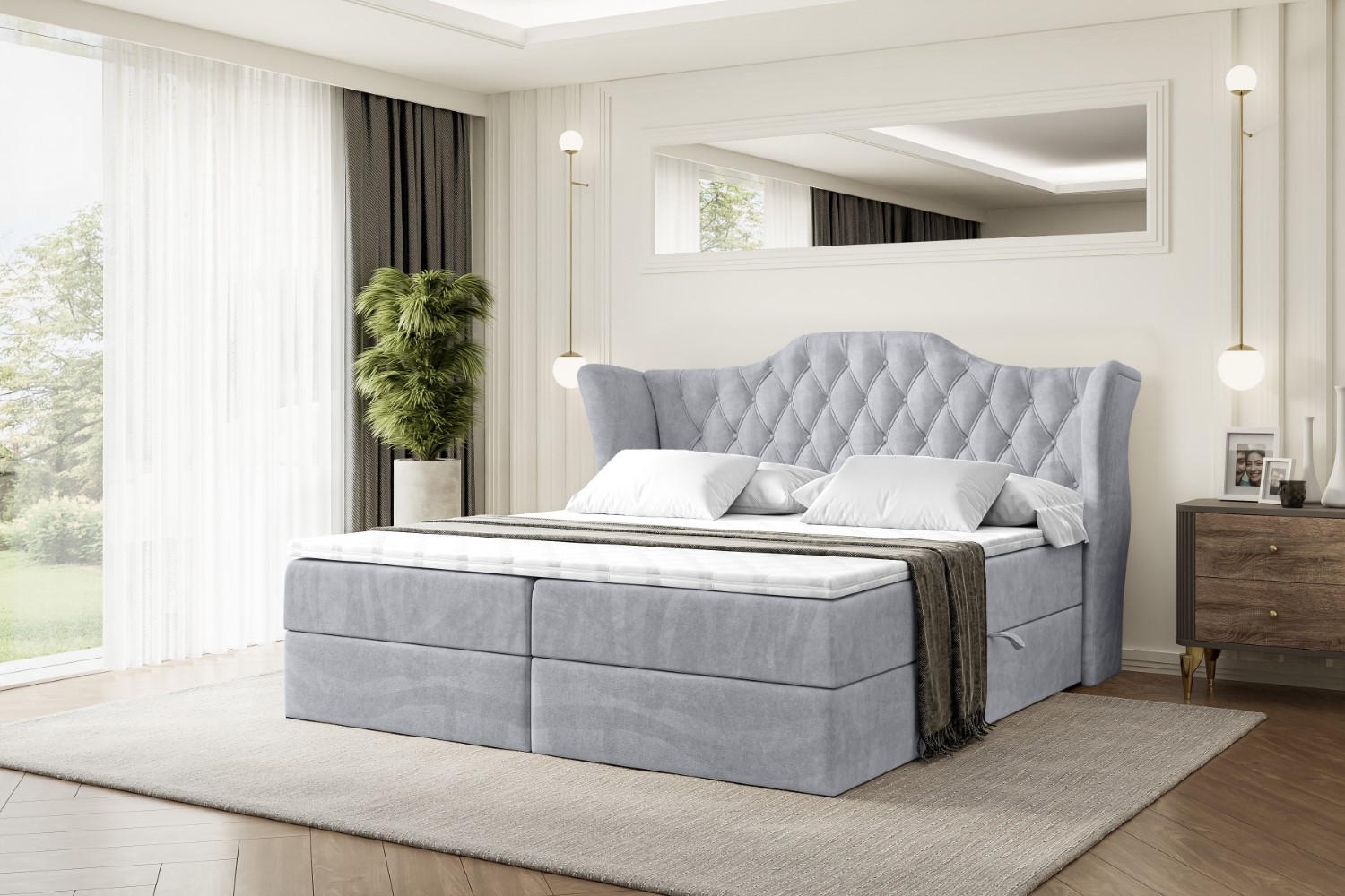Thumbnail - Altdecor Boxbett, Hellgrau, Holzwerkstoff, Höhe ca. 20 cm, 140x200 cm, Schlafzimmer, Betten, Boxspringbetten