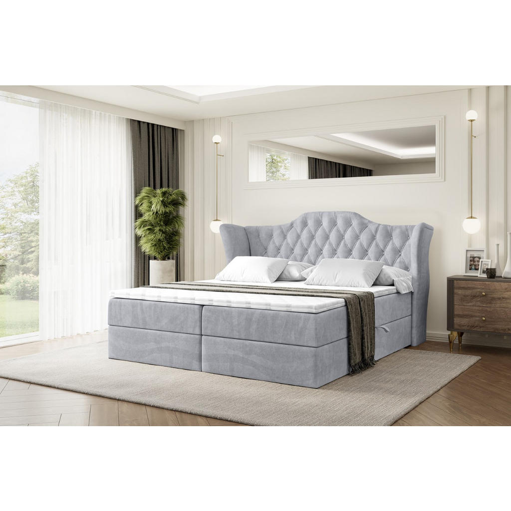 Thumbnail - Altdecor Boxbett, Hellgrau, Holzwerkstoff, Höhe ca. 20 cm, 200x200 cm, Schlafzimmer, Betten, Boxspringbetten