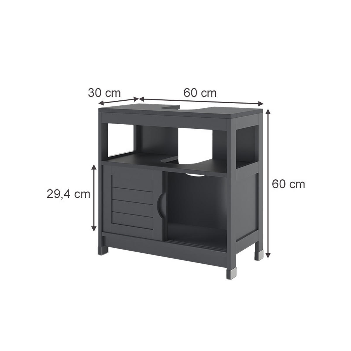 WASCHBECKENUNTERSCHRANK Vilda Grau 60 x 60 cm - Grau, Holzwerkstoff (60/60/30cm) - Vicco