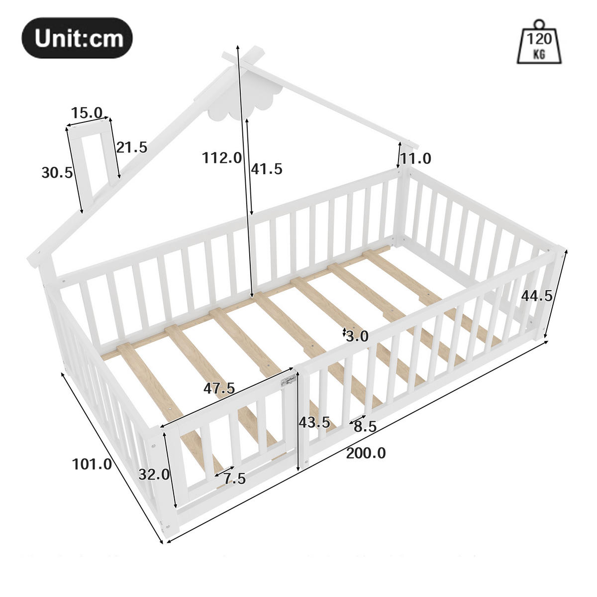 DETSKÁ posteľ 90/190 cm biela z borovice a MDF s domčekovým rámom a bočnicou so zámkom - biela, drevo (90/190cm) - OKWISH