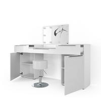 SCHMINKTISCH Lilli Weiß 190 cm mit LED Beleuchtung und Hocker - Weiß, Holzwerkstoff (190/90/39cm) - Vicco