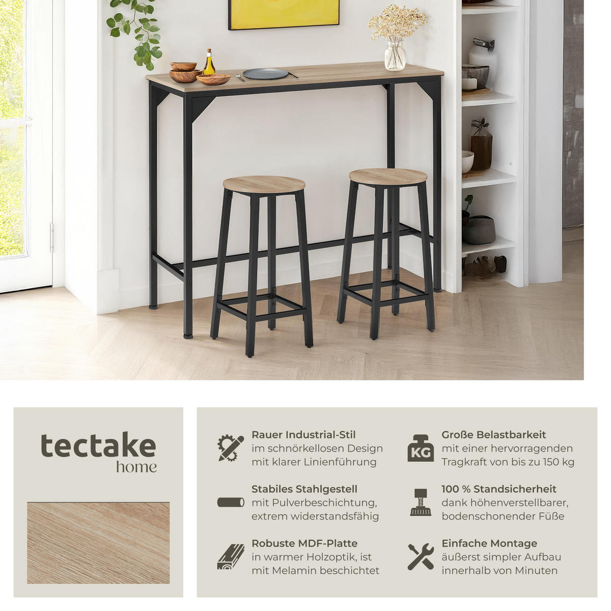 BARTISCH Kerry,120 x 40 x 100,5 cm,Industrial Holz hell, Eiche Sonoma - Naturfarben, Holz (40/100.5/120cm) - tectake